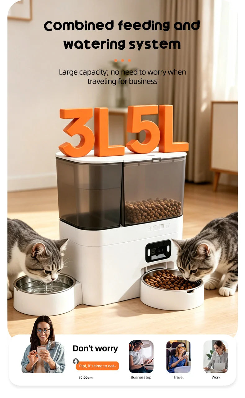 Automatic Camera Automatic Pet Feeder Water Fountain WIFI APP Video Smart Dog 5L Food Dispenser 3L Gravity Water Drinker Bowl