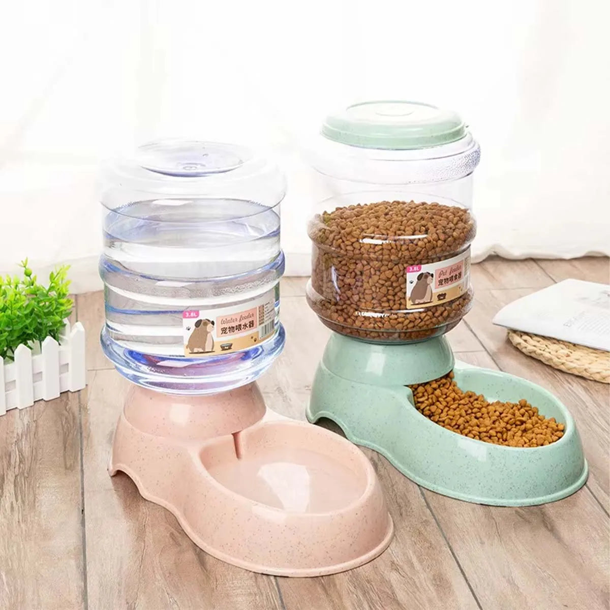 Distributeur automatique de nourriture 3,8L grande capacité avec fontaine à eau pour chats et chiens
