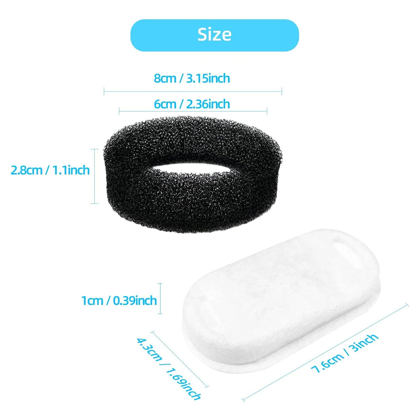 Filtres de remplacement pour fontaine à eau pour chat – 16 ensembles, 3,2 L et 2 L