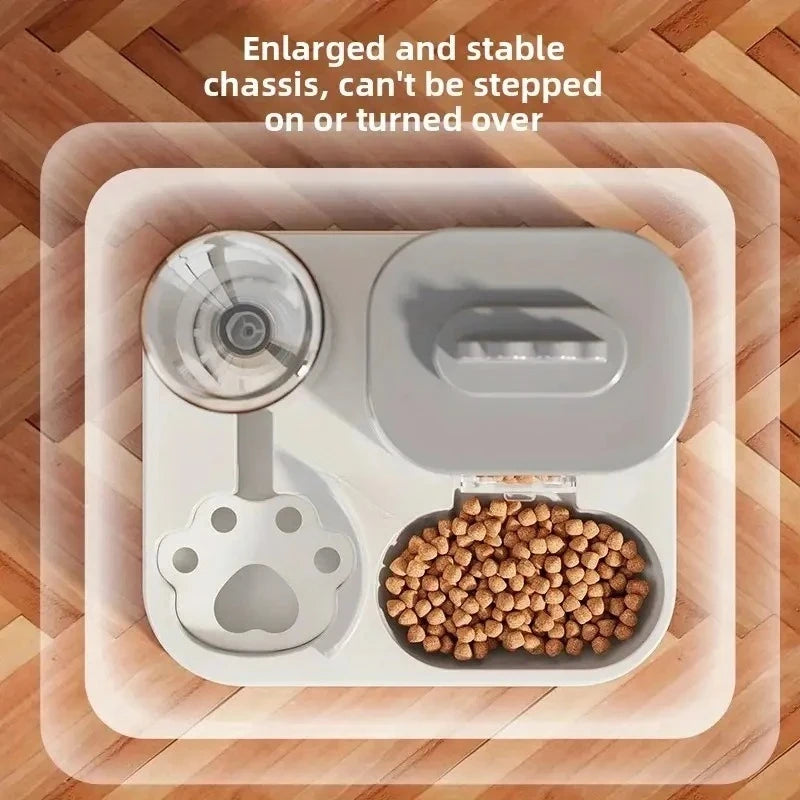 Distributeur d'eau automatique avec bassin nourriture intégré sans pile — design une pièce pour chats et chiens