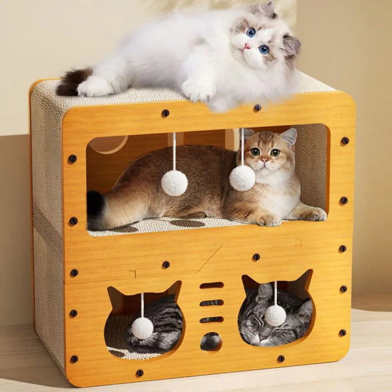 Maison grattoir 2 en 1 pour chat — lit et griffoir en carton écologique pour chats d'intérieur
