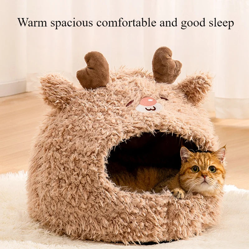 Lit maison ultra-doux pour chat et petit chien — peluche chaude et confortable