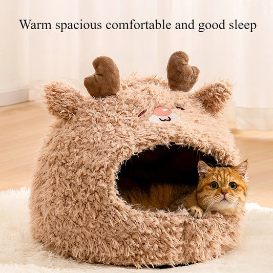 Lit maison ultra-doux pour chat et petit chien — peluche chaude et confortable