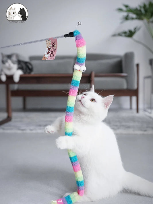 Canne à plumes taquine pour chat – Jouet interactif avec chenille colorée et tige amusante pour chatons