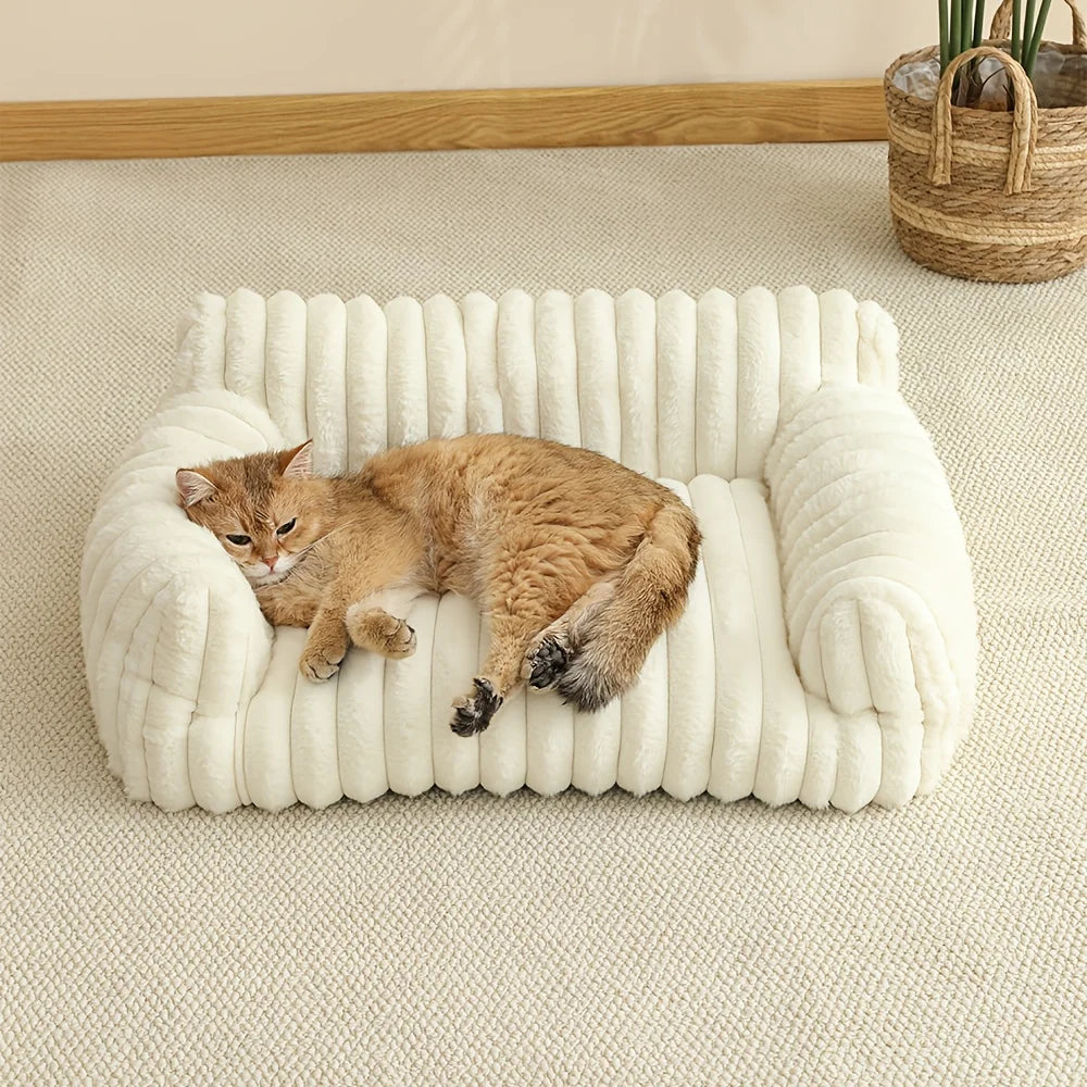 1PC Cat Sofa Bed - Soft Polyester Pet Bed with Striped Design, Breathable for All Seasons, Suitable for Small to Medium Cats