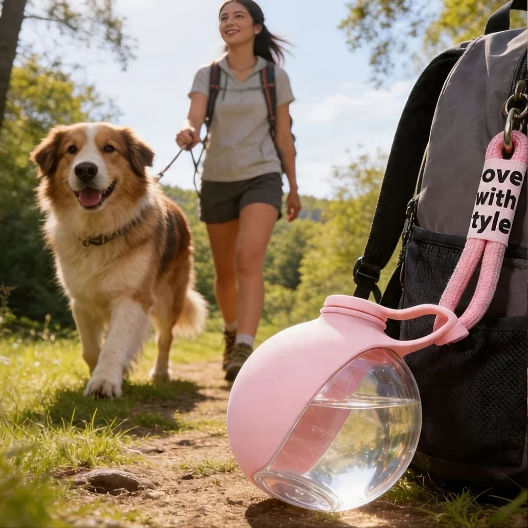Gourde 2 en 1 portable pour chien avec bol pliable intégré — promenades, randonnées et voyages