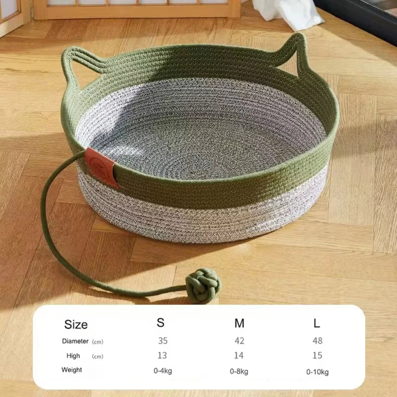 Lit rond en rotin tressé pour chat — rafraîchissant et résistant pour l'été