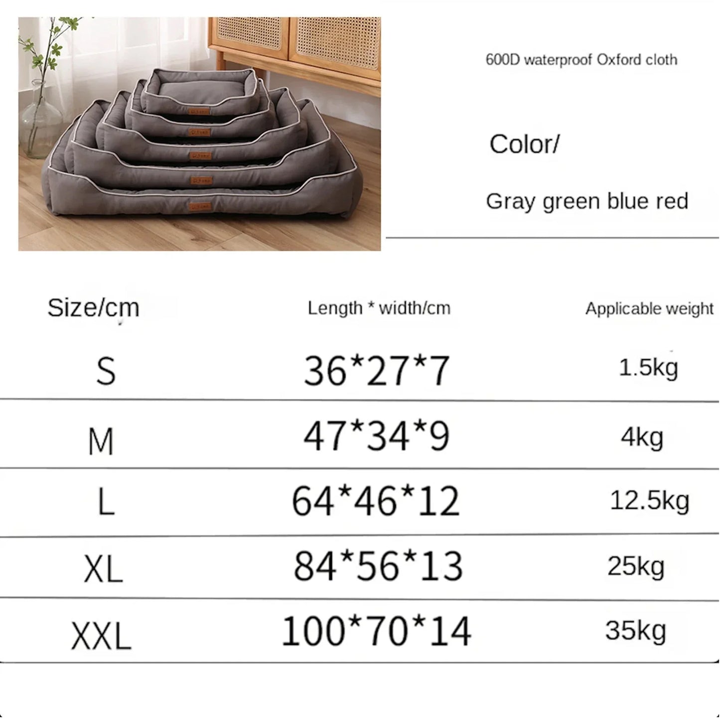 Waterproof Dog Bed 600D Oxford Pet Dogs Beds for All Seasons Thickened PP Cotton Filling Bite-resistant Pet Mat Dog Accessories