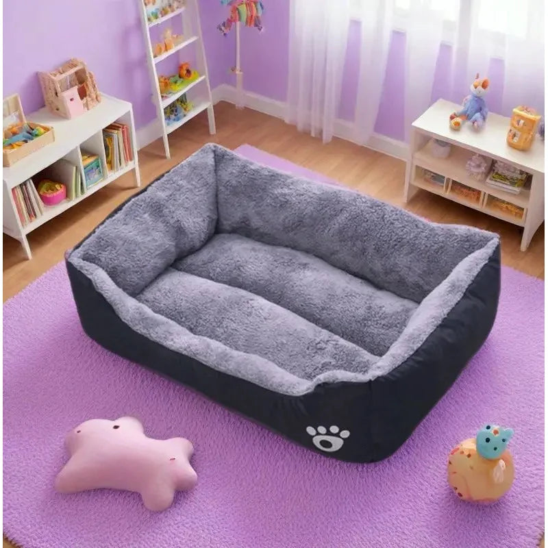 Long Plush Calming Dog Bed Large Pet House - Deep Sleeping Warm Soft Cushion, Non-Slip Bottom for Puppy Chihuahua & Cats