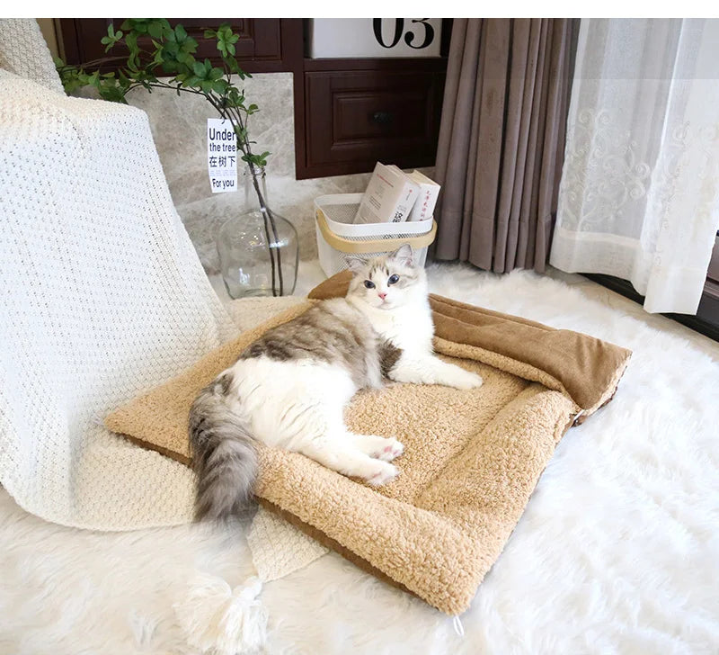 Tapis lit chaud multifonction pliable pour chat et petit chien — coussin intérieur toutes saisons