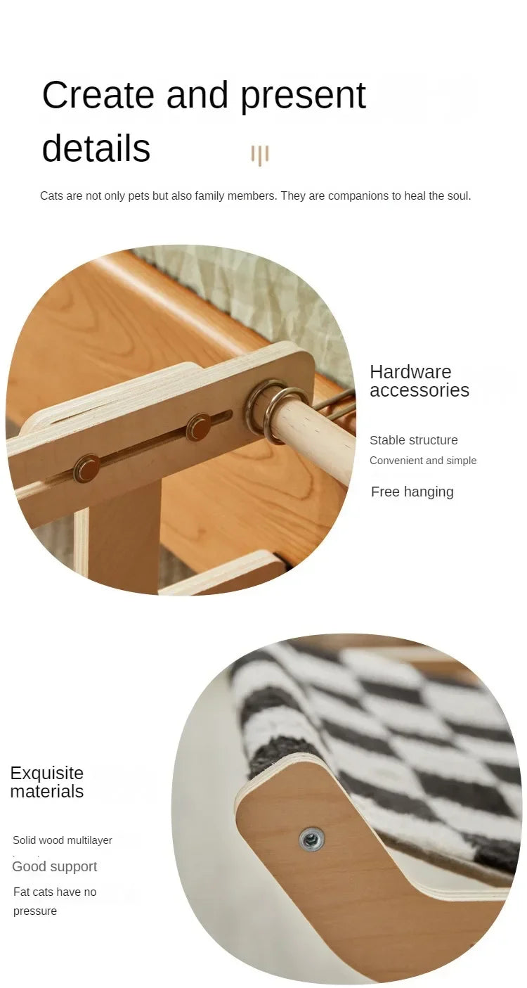 Window Mounted Cat Hammock Solid Wood Hanging Bed Sunbathing Nest for Cats Winter Pet Supplies Space Saving Indoor Furniture