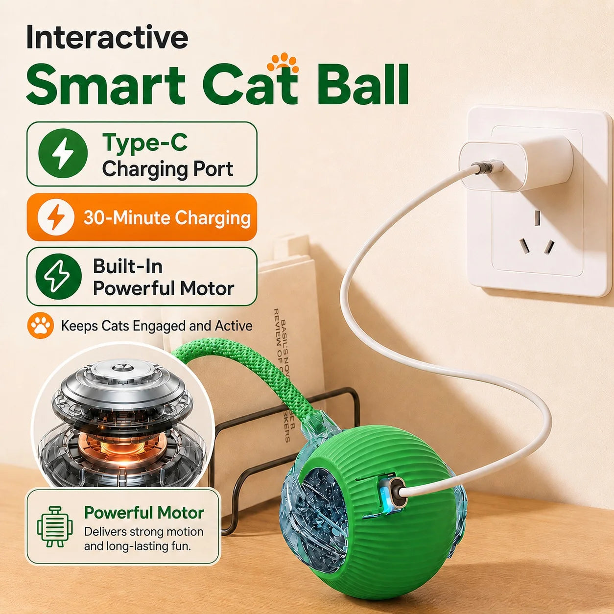 New Cat Interactive Ball Toy Automatic Rolling Cat Ball Rechargeable Smart Kitten Interactive Toy Intelligent Balls Toy for Cat