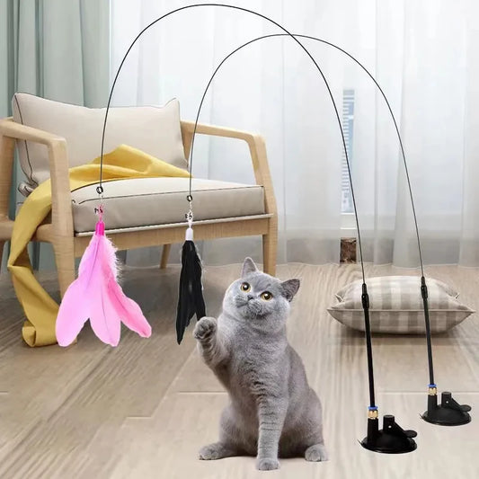 Canne à plumes interactive pour chat avec ventouse puissante – 2 recharges de plumes incluses