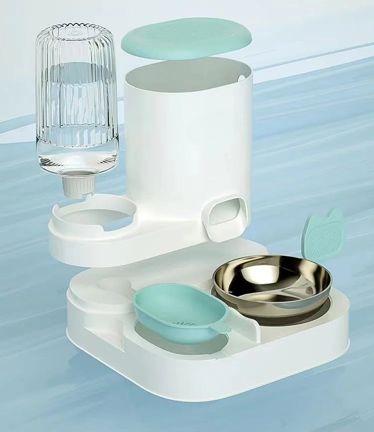 Bol distributeur automatique intégré nourriture et eau pour chats et chiens