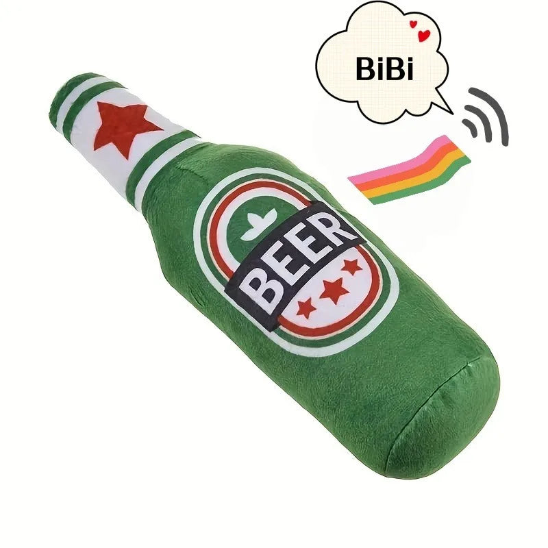1Pc Realistic Beer Bottle Shaped Squeaky Dog Toy Durable Chewable Interactive Sound for Teething Puppies Adult Dogs Outdoor Play