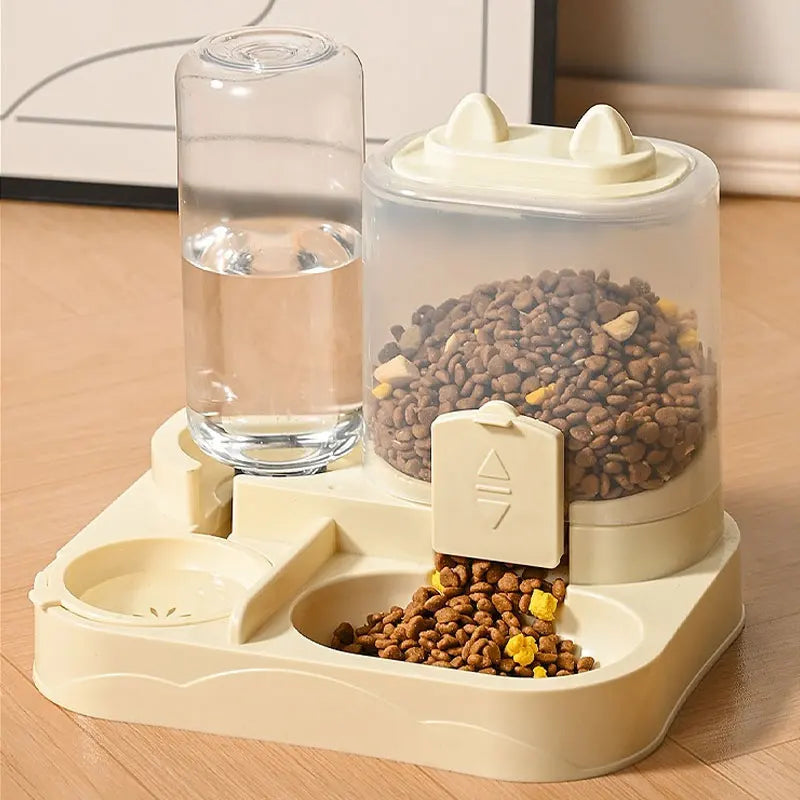 2-in-1 Automatic Pet Feeder and Water Dispenser, Gravity-Fed Food and Water Bowl Set, 2-in-1 Feeding Station with Dual Bowls, Suitable for Cats and Small Dogs, Ideal for Home Use, Long Trips, and Daily Care