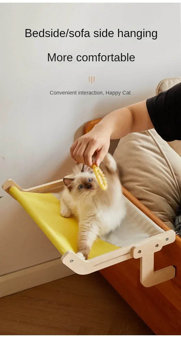 Window Mounted Cat Hammock Solid Wood Hanging Bed Sunbathing Nest for Cats Winter Pet Supplies Space Saving Indoor Furniture