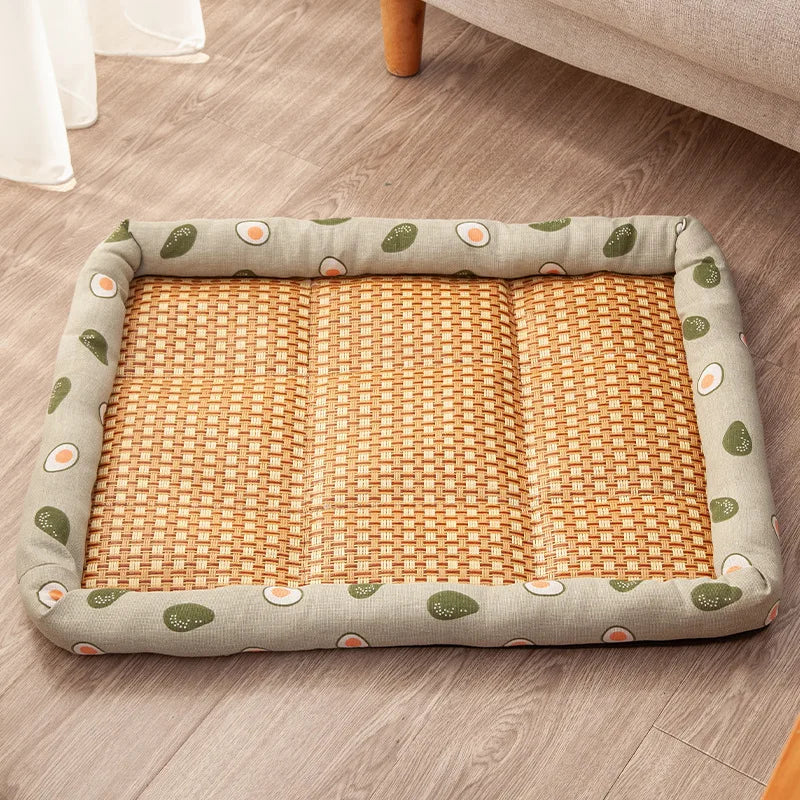 Tapis en rotin rafraîchissant pour chat et petit chien — coussin été antidérapant