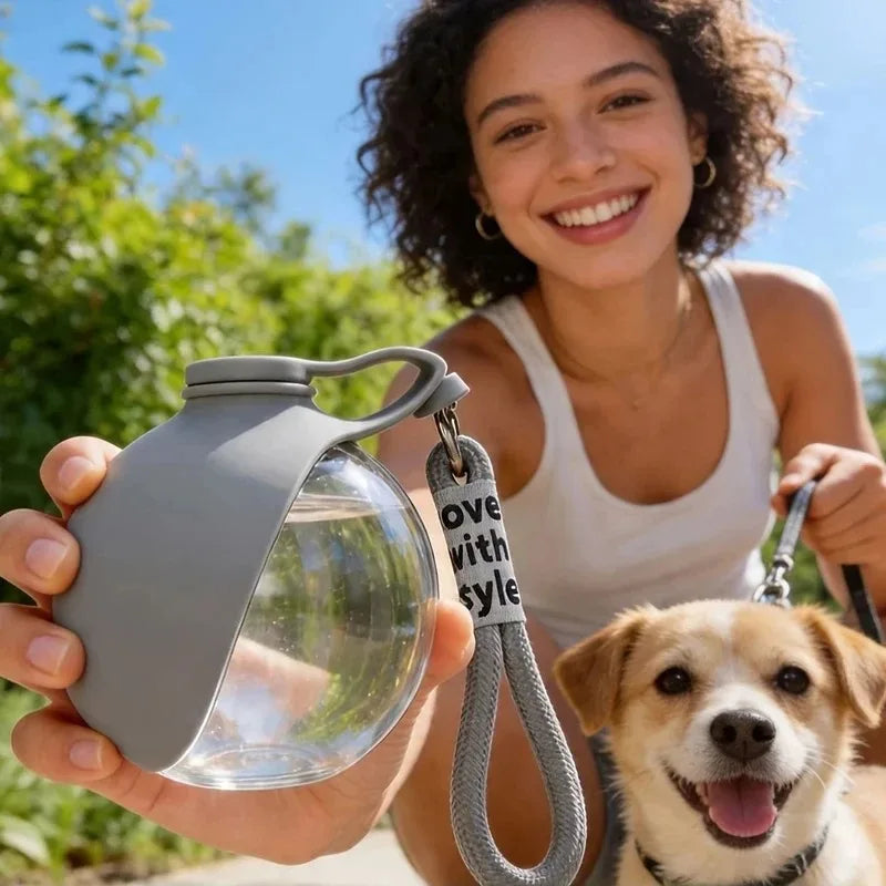Gourde 2 en 1 portable pour chien avec bol pliable intégré — promenades, randonnées et voyages