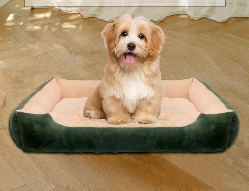 Long Plush Calming Dog Bed Large Pet House - Deep Sleeping Warm Soft Cushion, Non-Slip Bottom for Puppy Chihuahua & Cats