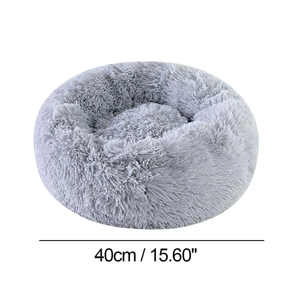 Lit donut rond en peluche chaude pour petits et moyens chiens et chats — lavable