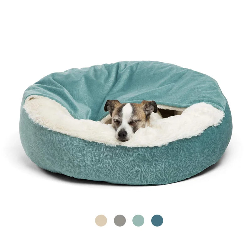 Lit orthopédique Benepaw avec couverture à capuche pour chien et chat — chaud, imperméable et lavable
