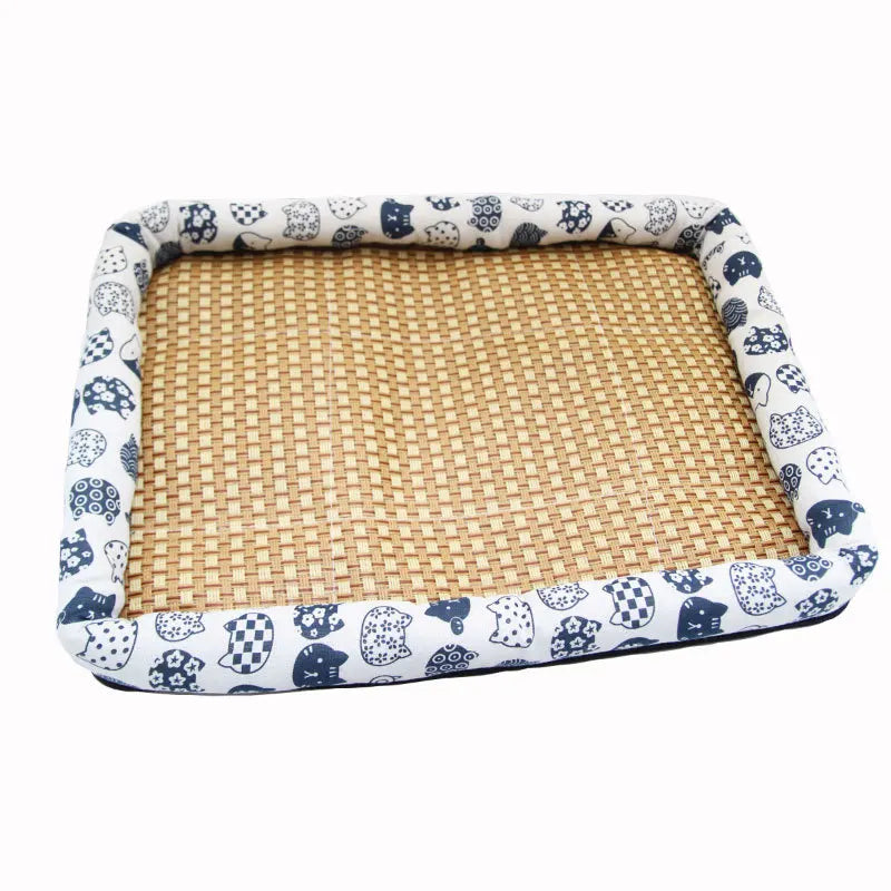 Tapis en rotin rafraîchissant pour chat et petit chien — coussin été antidérapant