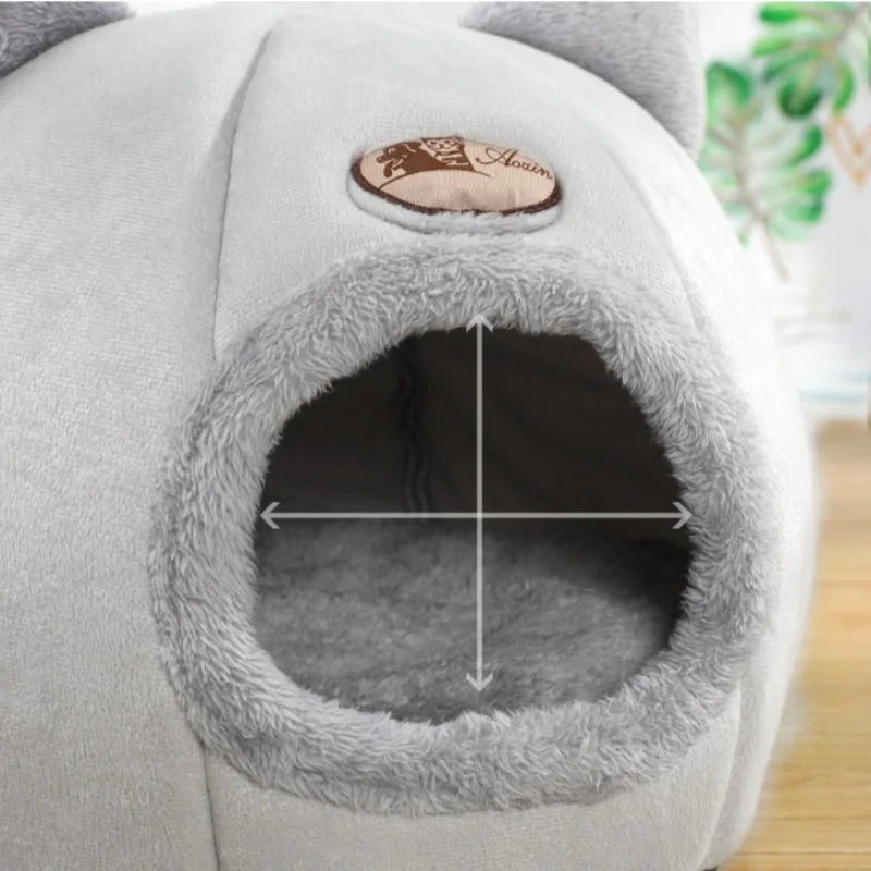 Lit grotte tête de chat avec coussin amovible — tente cosy et chaude pour chat