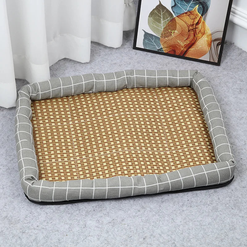 Tapis en rotin rafraîchissant pour chat et petit chien — coussin été antidérapant