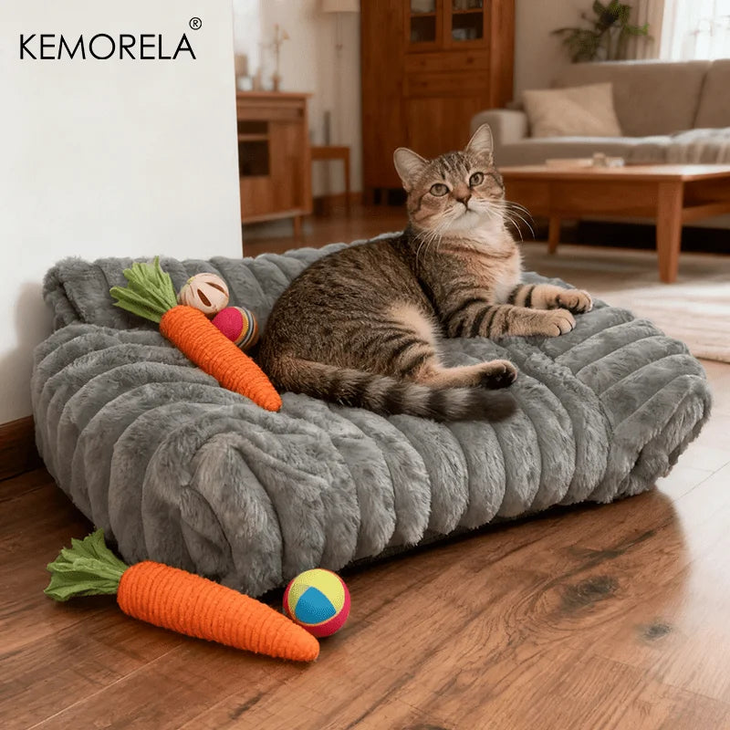 1PC Cat Sofa Bed - Soft Polyester Pet Bed with Striped Design, Breathable for All Seasons, Suitable for Small to Medium Cats