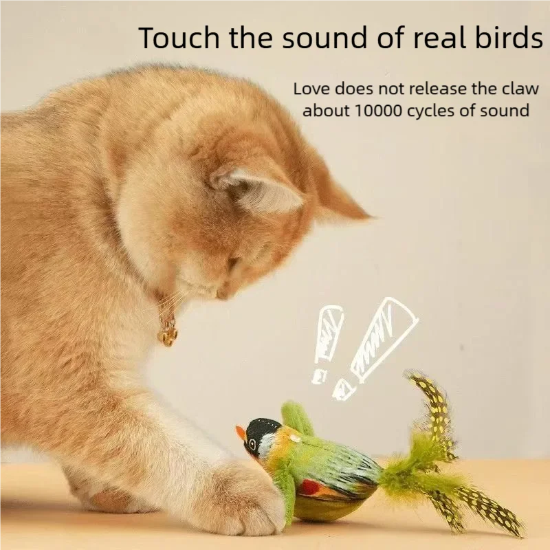 Interactive Cat Toy Electric Simulation Bird With Chirping Sound Flapping Wings Plush Chew Bite Toy For Kittens Cats Pet Supplie