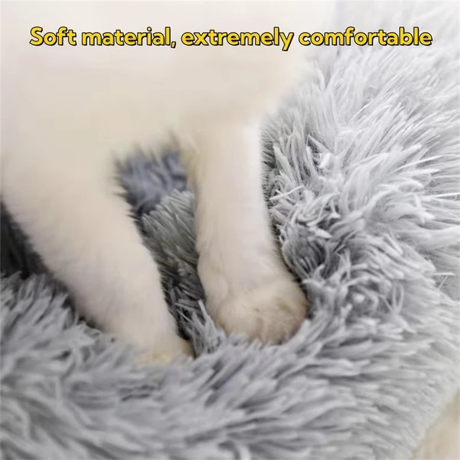 Soft Pet Cat Bed Pad Plush Warm Faux Fur Dog Calm Bed Donut Round Bed Comfortable Sleeping Washable for Small Medium Dog and Cat