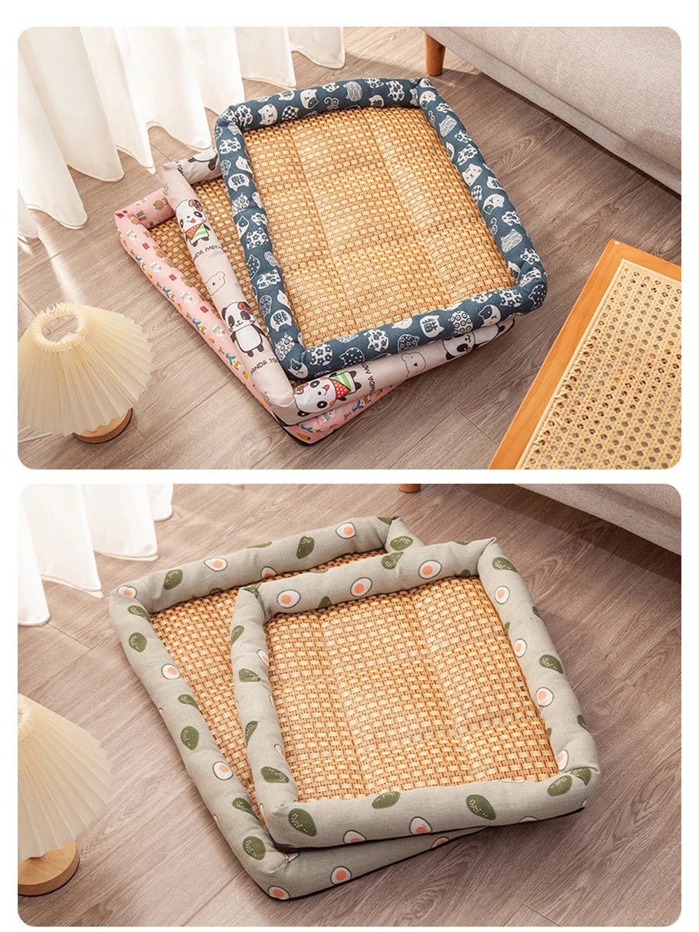 Tapis en rotin rafraîchissant pour chat et petit chien — coussin été antidérapant