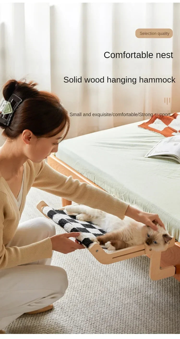 Window Mounted Cat Hammock Solid Wood Hanging Bed Sunbathing Nest for Cats Winter Pet Supplies Space Saving Indoor Furniture