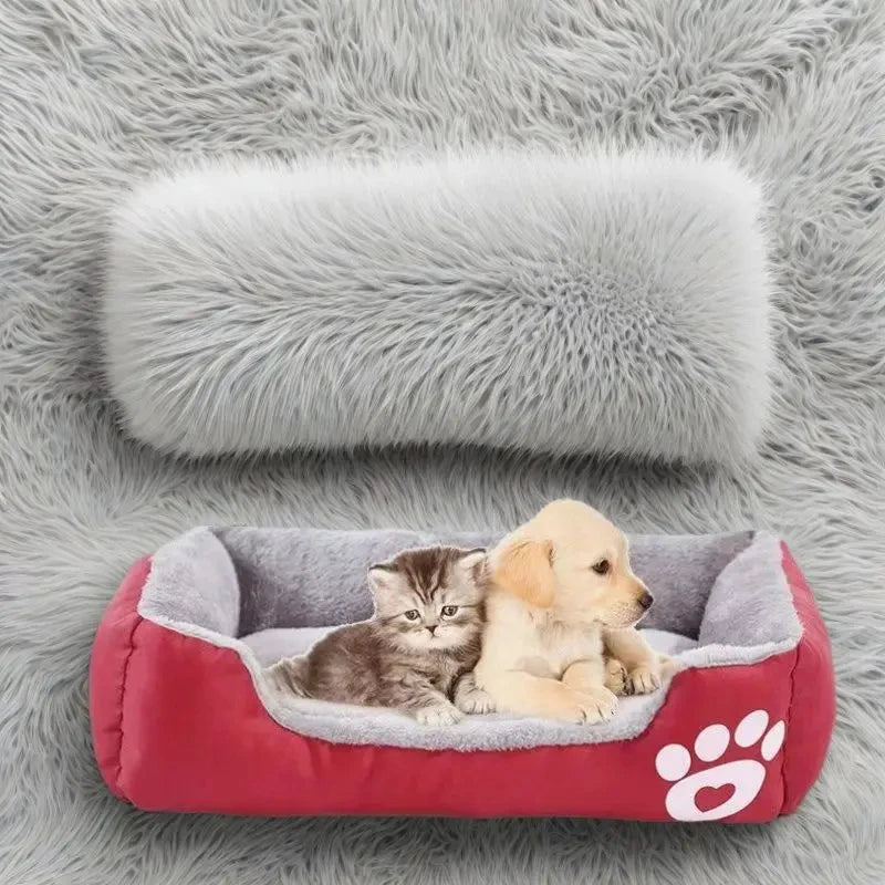 Long Plush Calming Dog Bed Large Pet House - Deep Sleeping Warm Soft Cushion, Non-Slip Bottom for Puppy Chihuahua & Cats