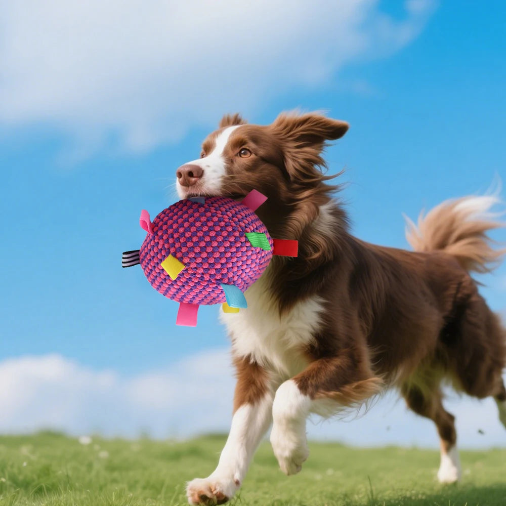 Interactive Ball Dog Toy Suitable for  Chewing Training, Stress Relief, Bite Sound Resistance, Plush tug-of-war Toy three color