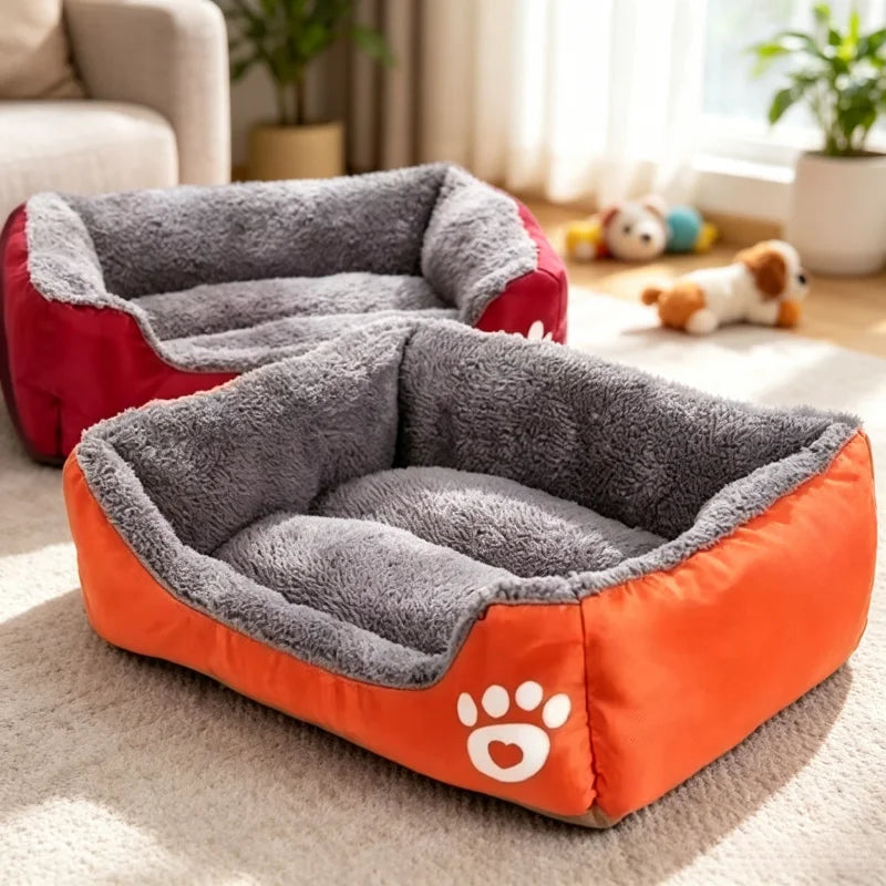 Long Plush Calming Dog Bed Large Pet House - Deep Sleeping Warm Soft Cushion, Non-Slip Bottom for Puppy Chihuahua & Cats