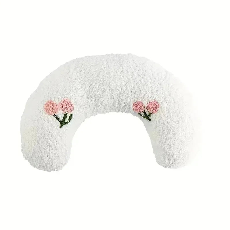 U-Shaped Pet Pillow Soft Plush Neck Support Cushion with Cute Embroidery for Cats Dogs Small Pets Sleeping Rest