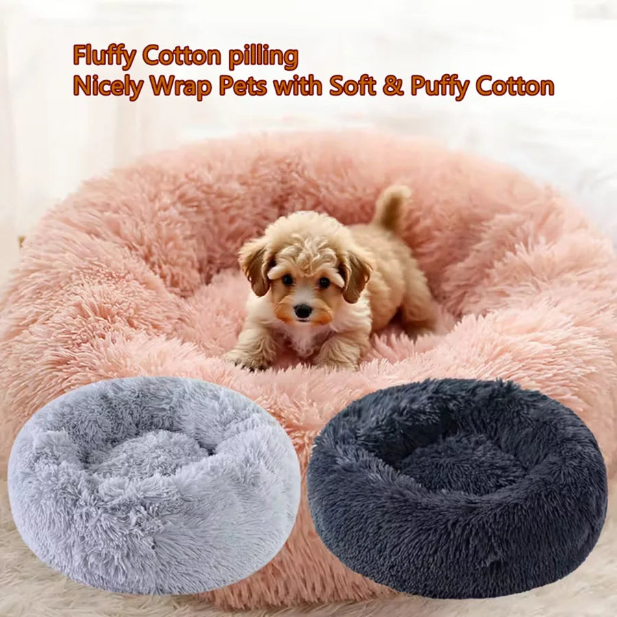 Soft Pet Cat Bed Pad Plush Warm Faux Fur Dog Calm Bed Donut Round Bed Comfortable Sleeping Washable for Small Medium Dog and Cat