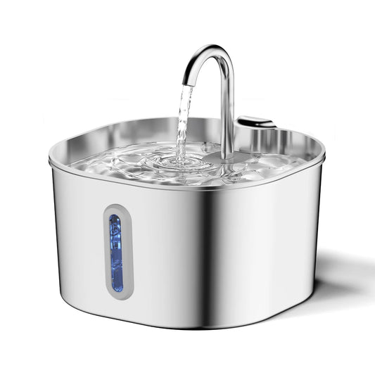 Stainless Steel Cat Water Fountain, 2.2L, Pet Water Dispenser With Filter, Dog Drinking Fountain For Cats, Ultra Quiet Water Pump