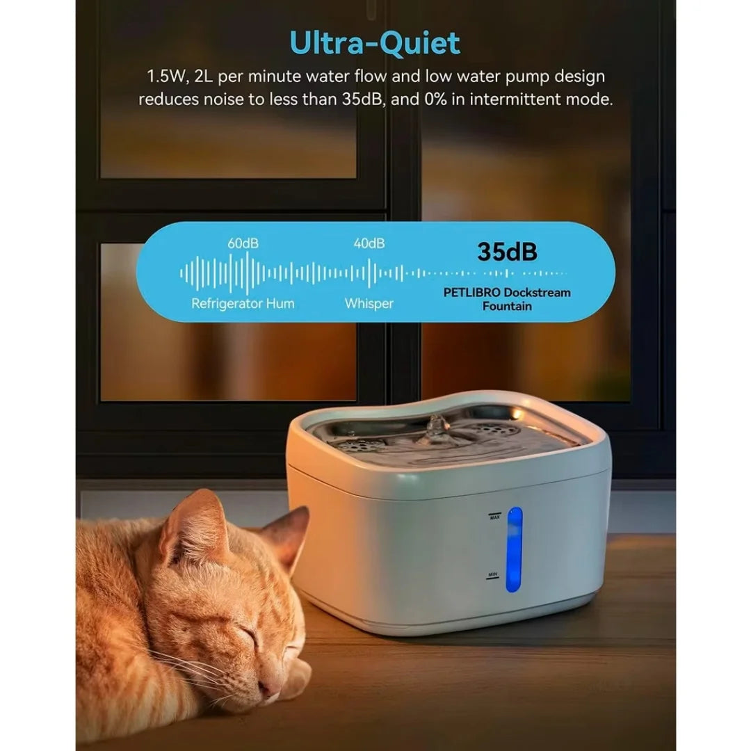 App-controlled smart pet water fountain – 2.5L, stainless steel tray, weight sensor
