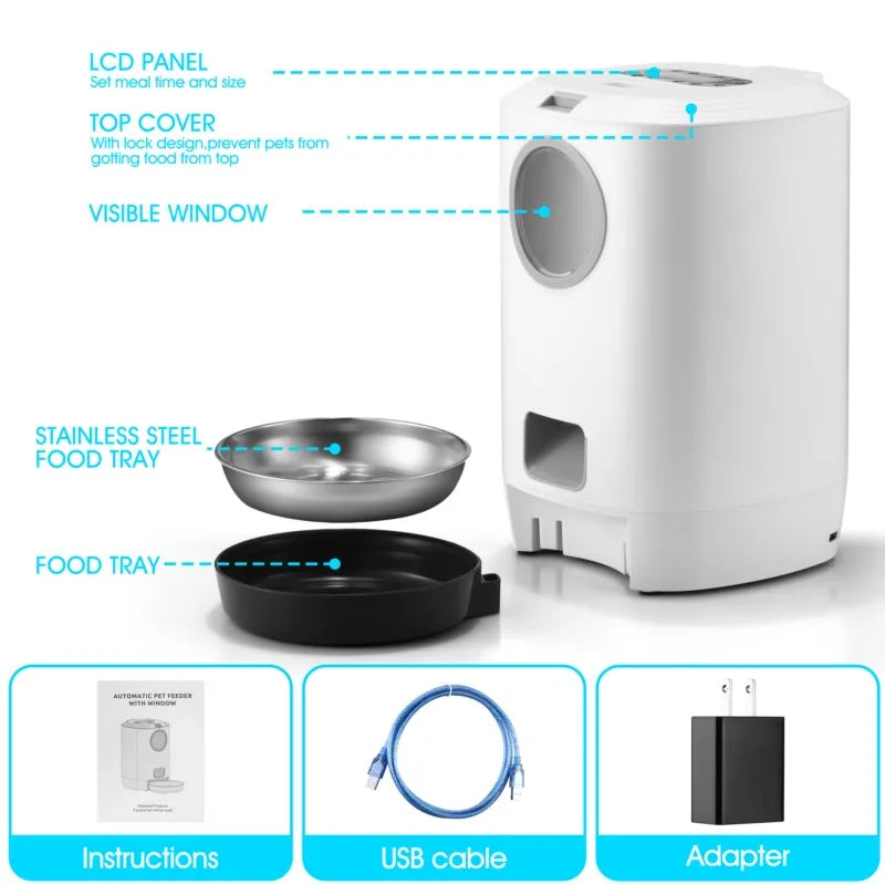 Distributeur intelligent grande capacité avec minuterie, portions programmées et enregistreur vocal
