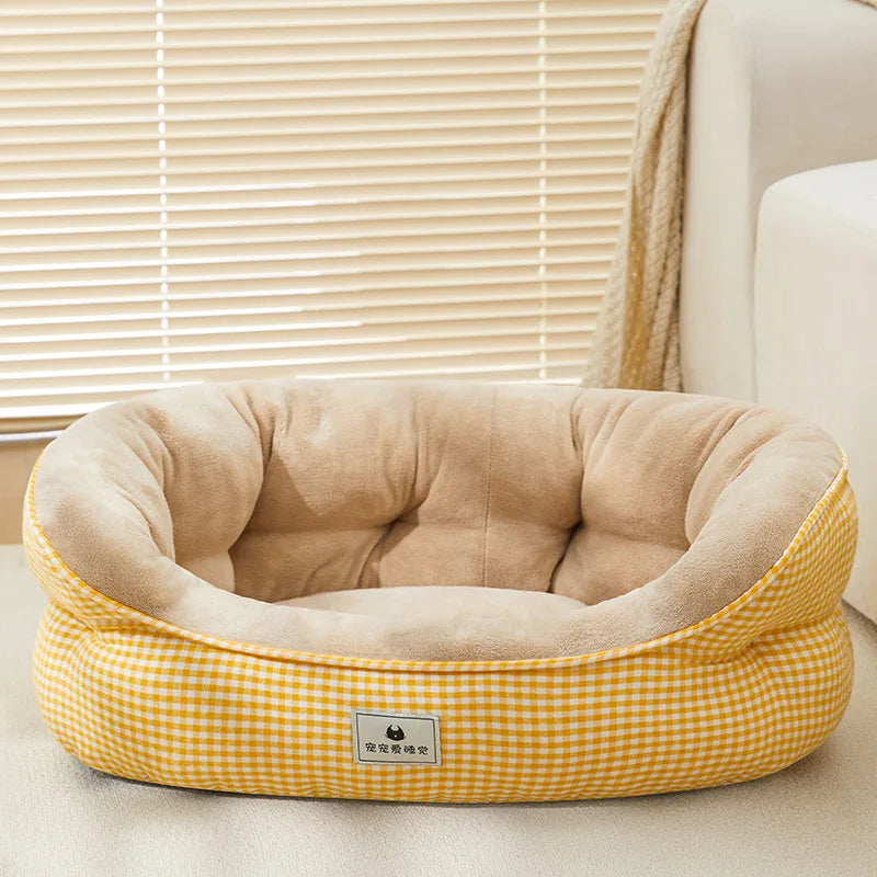 Lit canapé rond en peluche apaisant pour petits et moyens chiens et chats — hiver