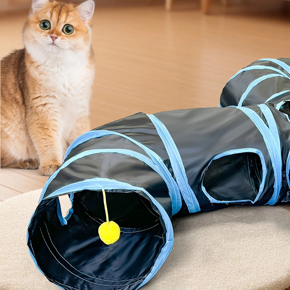 Cat Tunnel Foldable Kitty Tunnel Pet Supplies T Cross Pass Play Tunnel Cat Toy Breathable Drill Barrel for Indoor Loud Paper