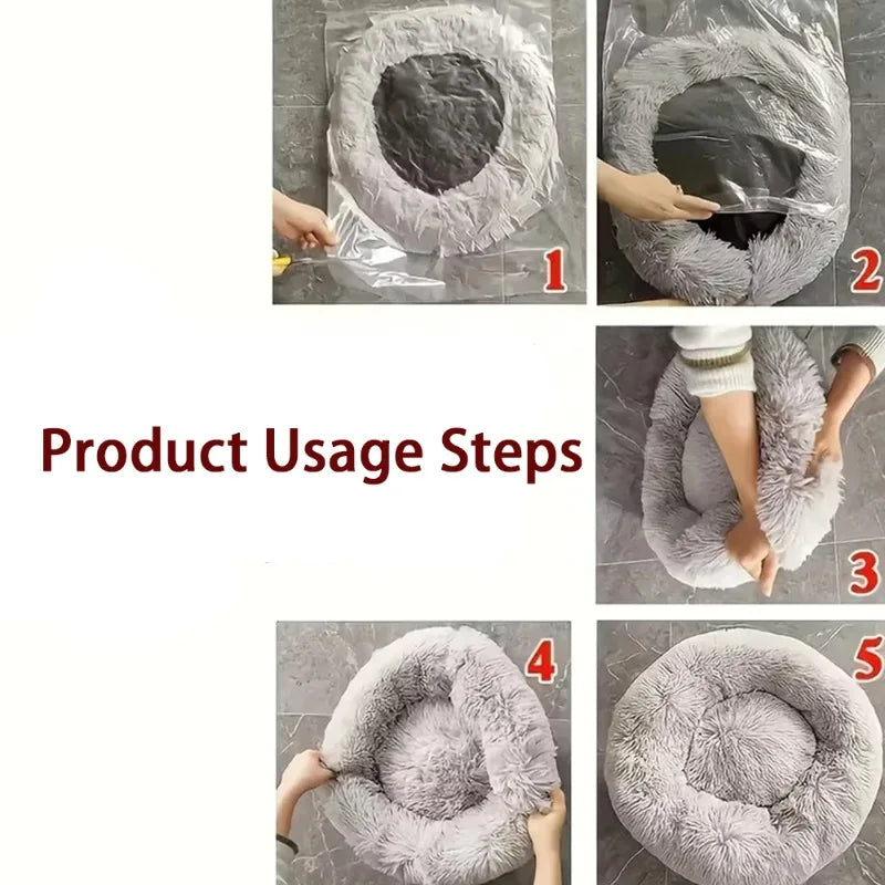 Lit donut rond en fausse fourrure lavable pour petits et moyens chiens et chats — sommeil apaisant