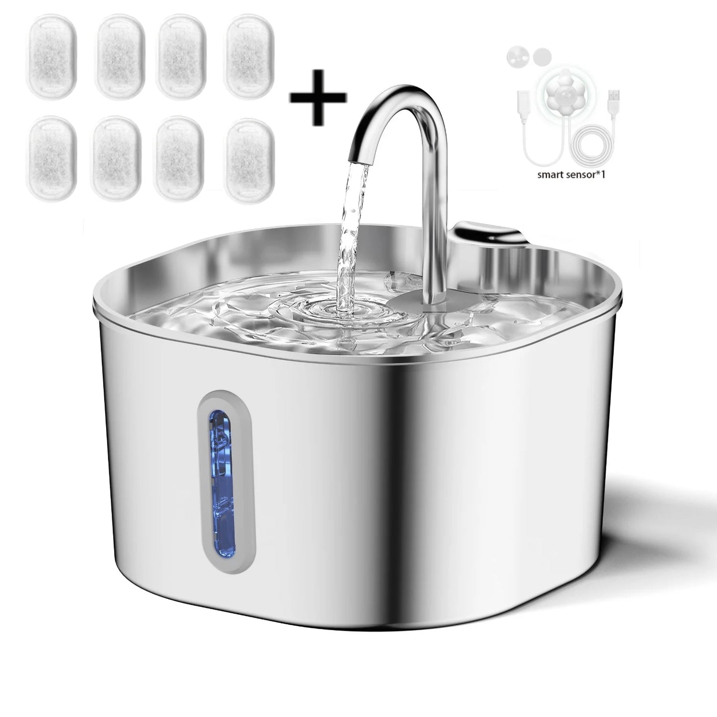 Stainless Steel Cat Water Fountain,2.2L,Pet Water Dispenser With Filter,Dog Drinking Fountain For Cats,Ultra Quiet Water Pump