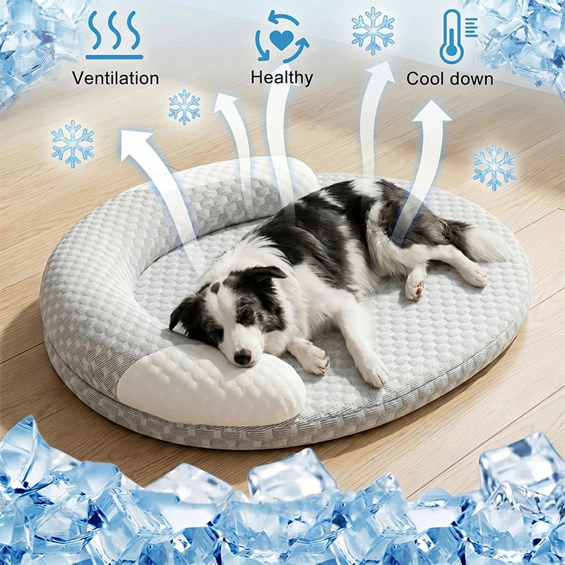 Lit nid ovale rafraîchissant en soie de glace pour petits, moyens et grands chiens et chats