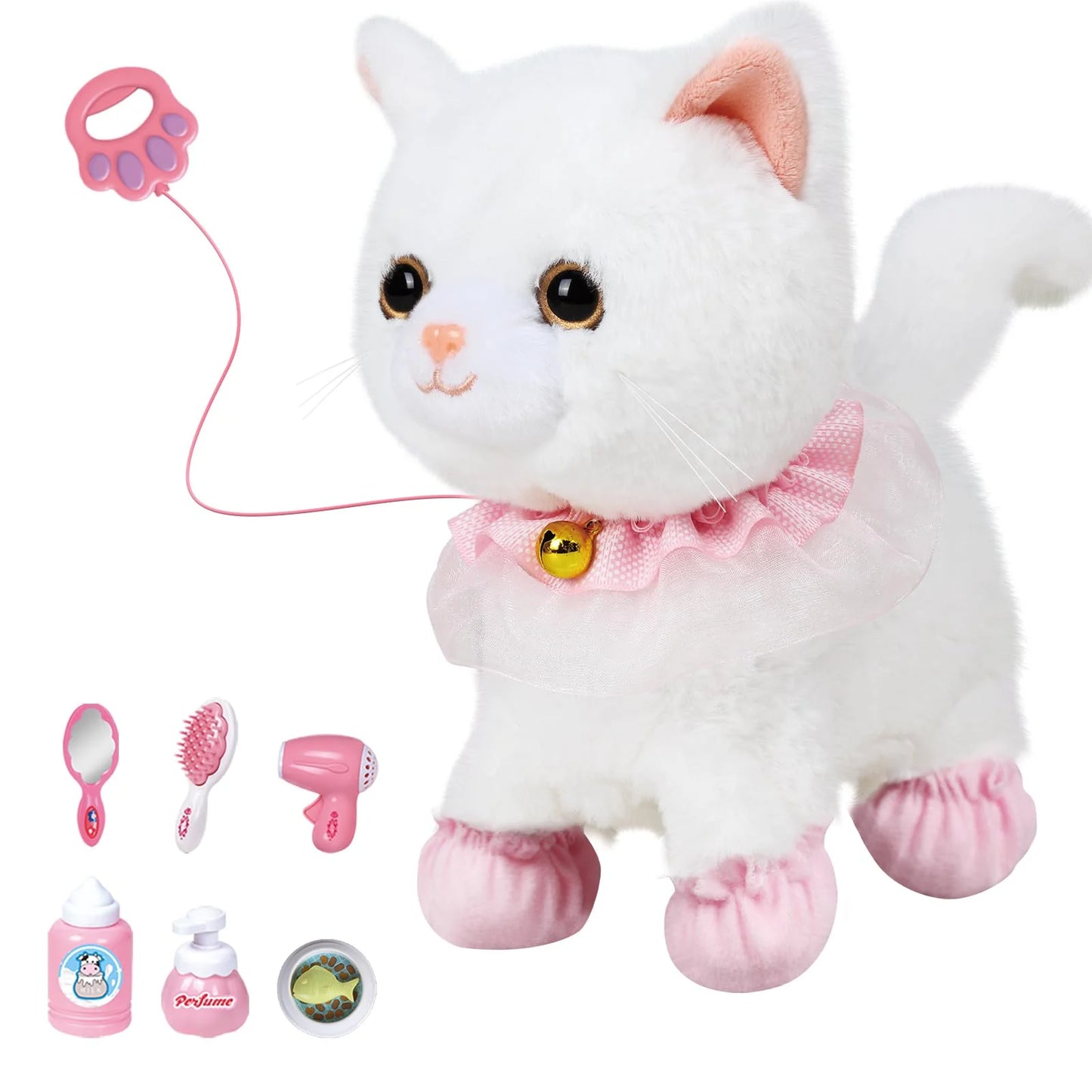 Interactive Walking Toy Cat for Kids Touch & Voice Controlled with Remote Leash And Waggling Tail Ideal Birthday Or Gift