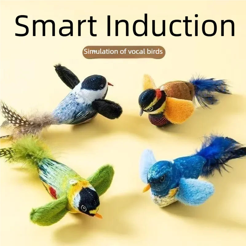 Interactive Cat Toy Electric Simulation Bird With Chirping Sound Flapping Wings Plush Chew Bite Toy For Kittens Cats Pet Supplie