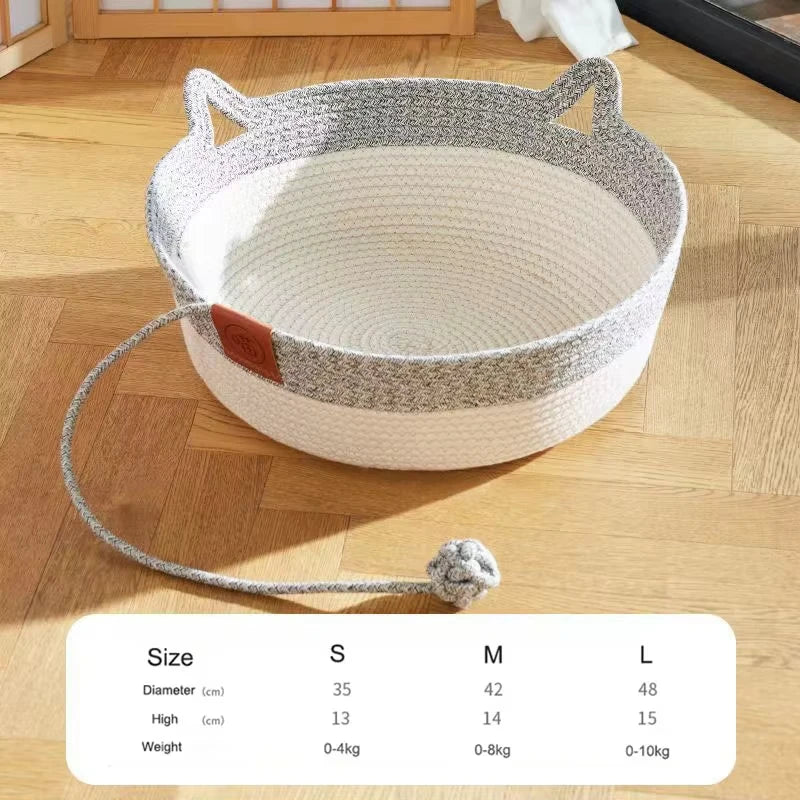 Lit rond en rotin tressé pour chat — rafraîchissant et résistant pour l'été